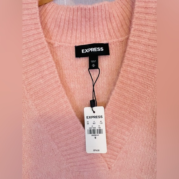 Express - (M) Soft Pink Oversized V-Neck Sweater - Picture 7 of 9